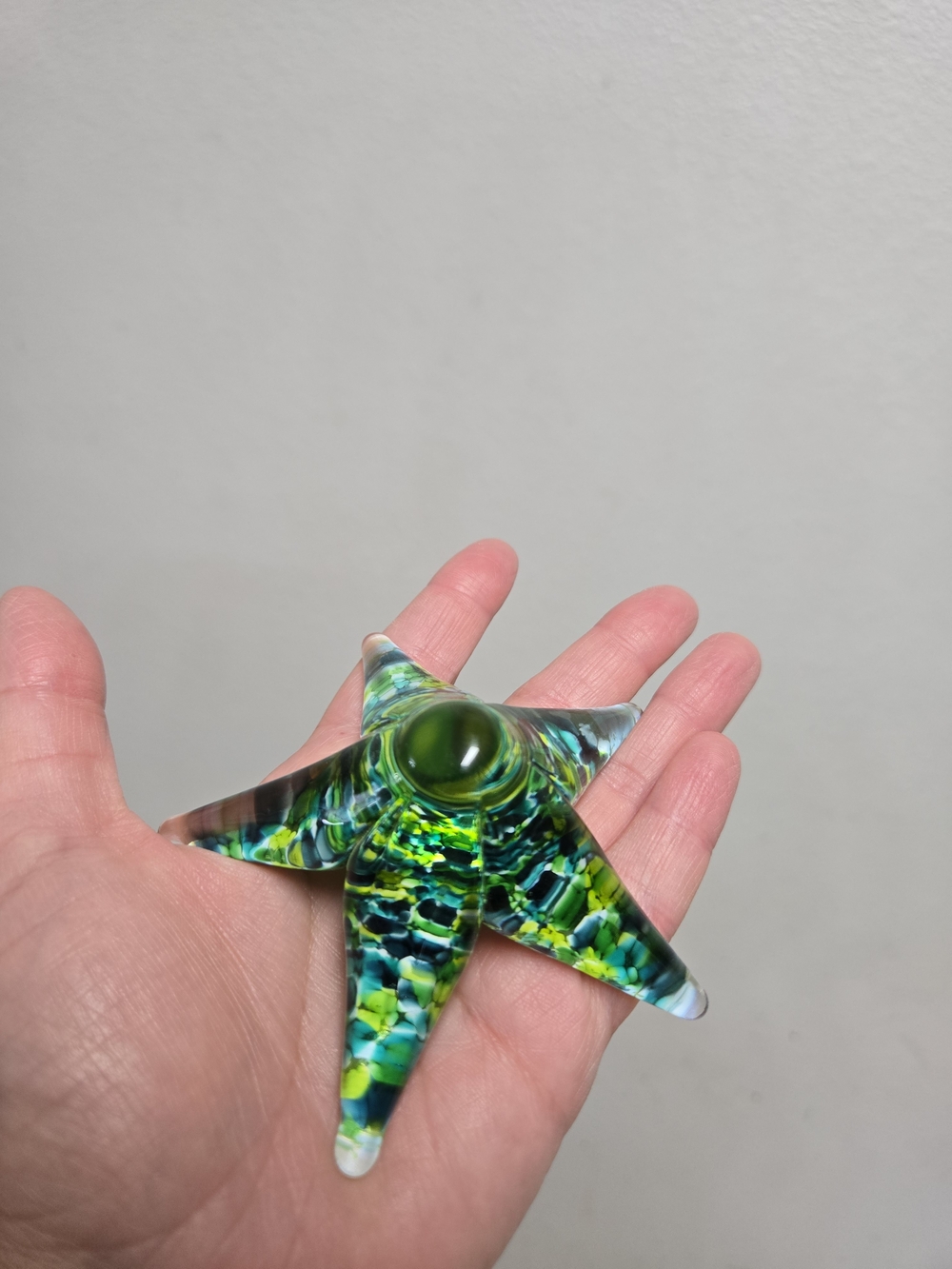 Blowing Sands Glass Hand Blown Starfish Signed David Smith 2019 Green Blue